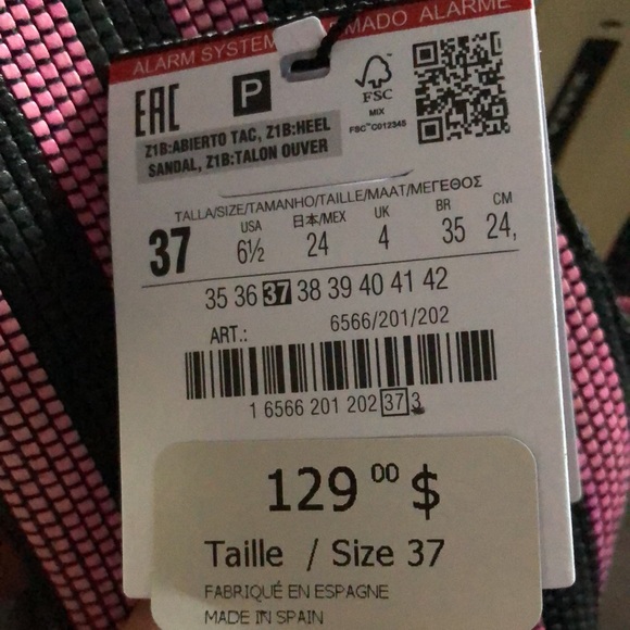 Zara Black / Pink Fuchsia woven mesh striped fringe slingback heel sandals NWT - Picture 13 of 13